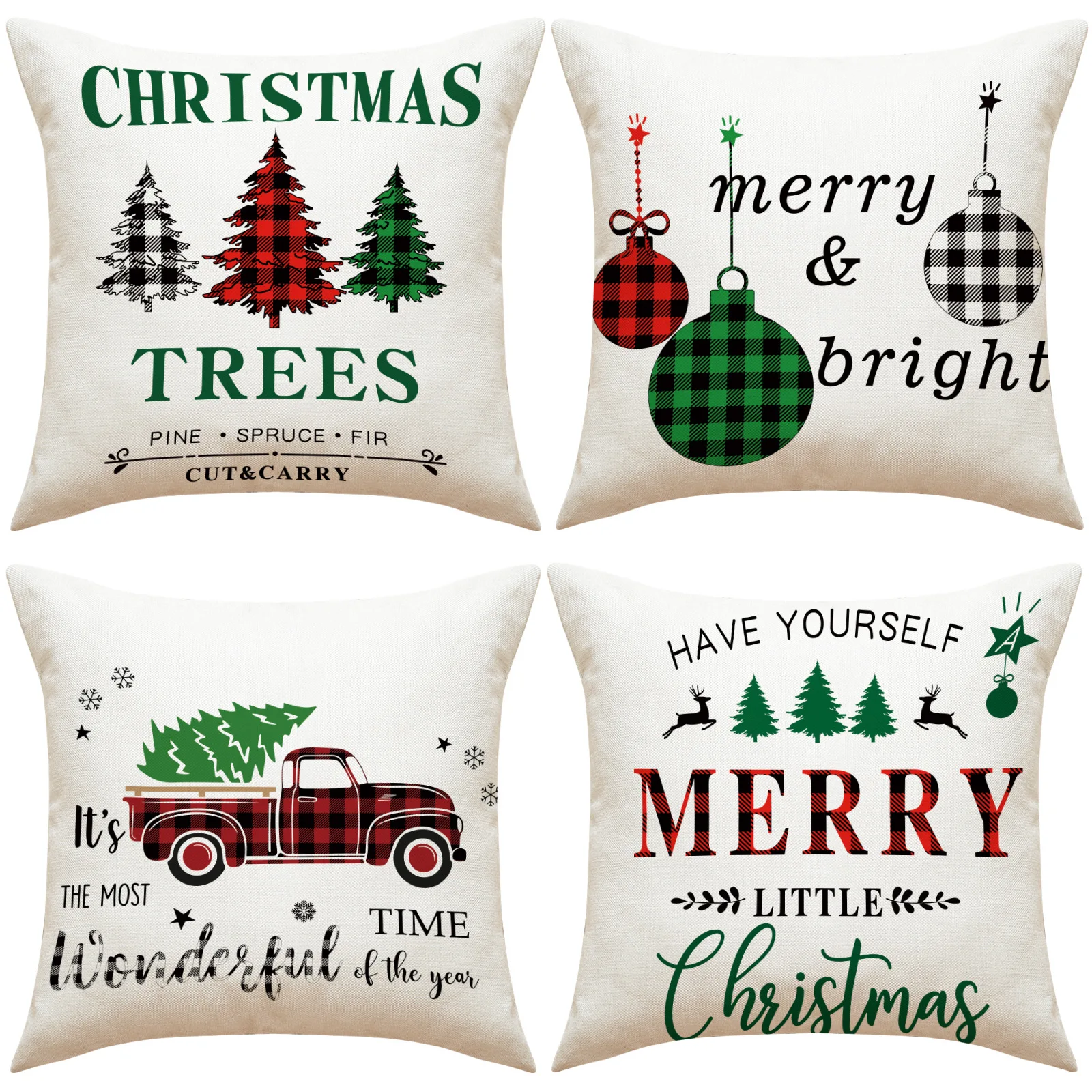 Concise Christmas Trees Pillow Covers 18x18 Inches Breathable Linen