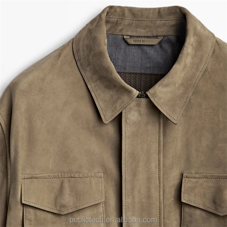 Custom Four Patch Pockets Cowhide Leather Safari Jacket for Men