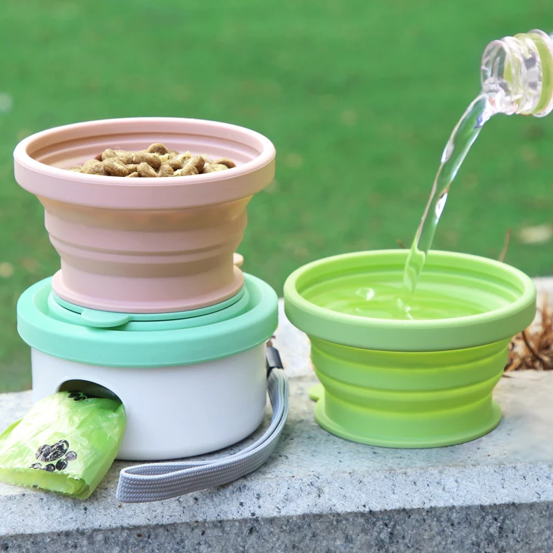 Custom 3 in 1 Poop Waste Bag Dispenser Holder Travel Portable Dog Drinking Water Bottle Pet Bowls Feeder for Dog