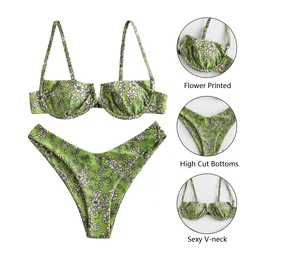 2026 Custom Bikinis Beachwear Design Women Swimwear Underwire String Bathing Suits 2 Piece Girls Flower Printing Bikinis Set