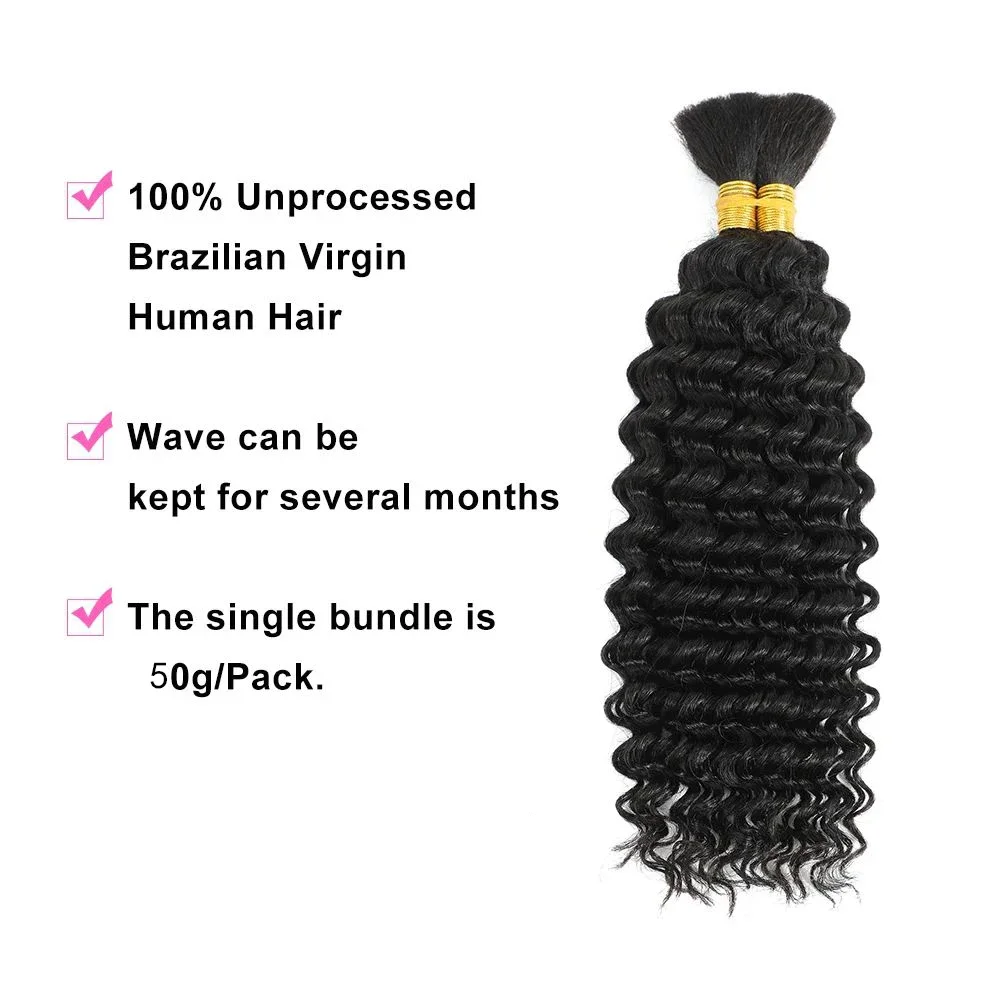Deep Wave Remy Human Hair Bulk for Braiding, Curly Hair Extension for Boho Braids_voghion.com