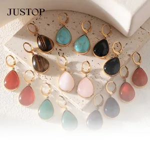 Bulk Agate Water Drop Pendant Earrings Stainless Steel 18K Gold Plated Trendy Women's Party Fashion Gift