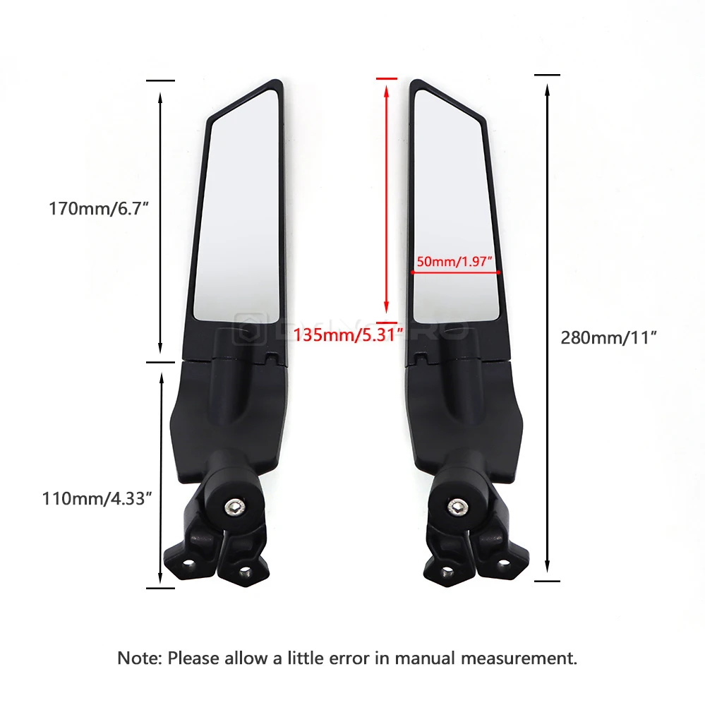 Dancaro Modified Motorcycle Mirrors Wind Wing Adjustable Rotating Rearview Mirror Side For