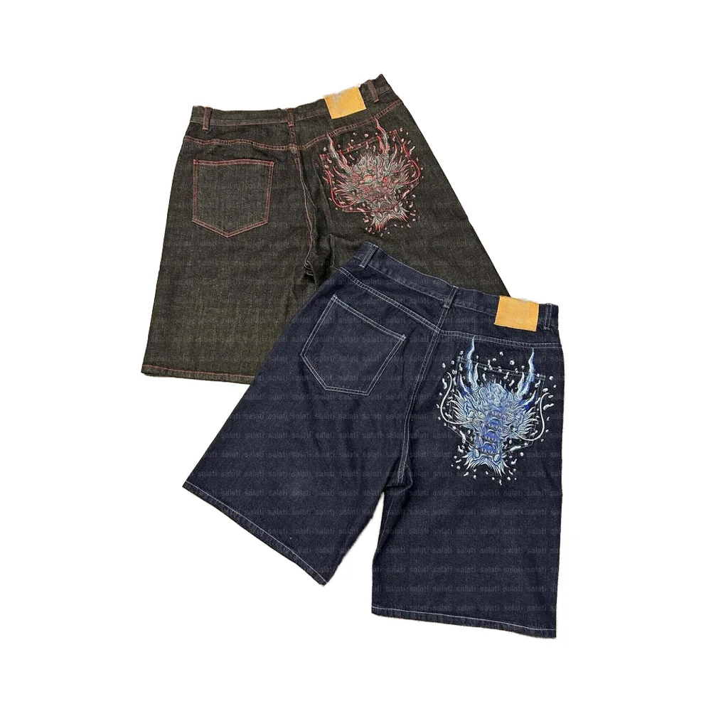 Salati Manufacturer Men's Casual Streetwear Oversized Embroidered Logo Raw Selvedge Jeans Baggy Jorts Washed Technique Short