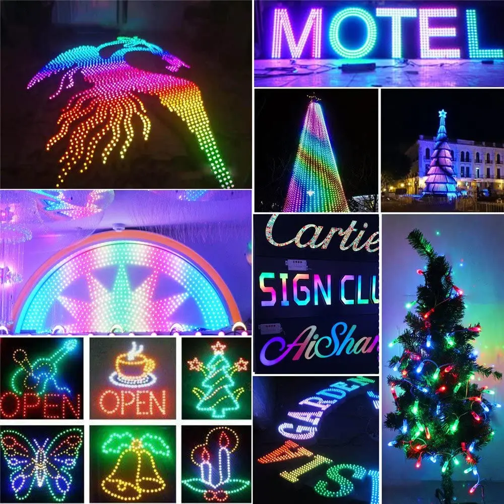 WS2811 Pixels Digital Addressable LED String Lights Waterproof RGB Full Color 12mm DC 5V