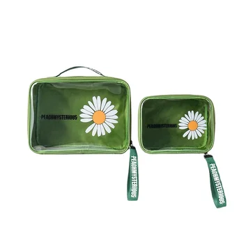 Daisy Clear Pvc Cosmetic Makeup Bag Custom Printed Logo Transparent Travel Toiletry Makeup Pouch for Washing and Storage