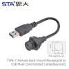 Câble USB 3.0 mâle vers connecteur femelle TYPE-C à montage arrière