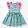Green Flamingo Print Ruffle Sleeve Dress