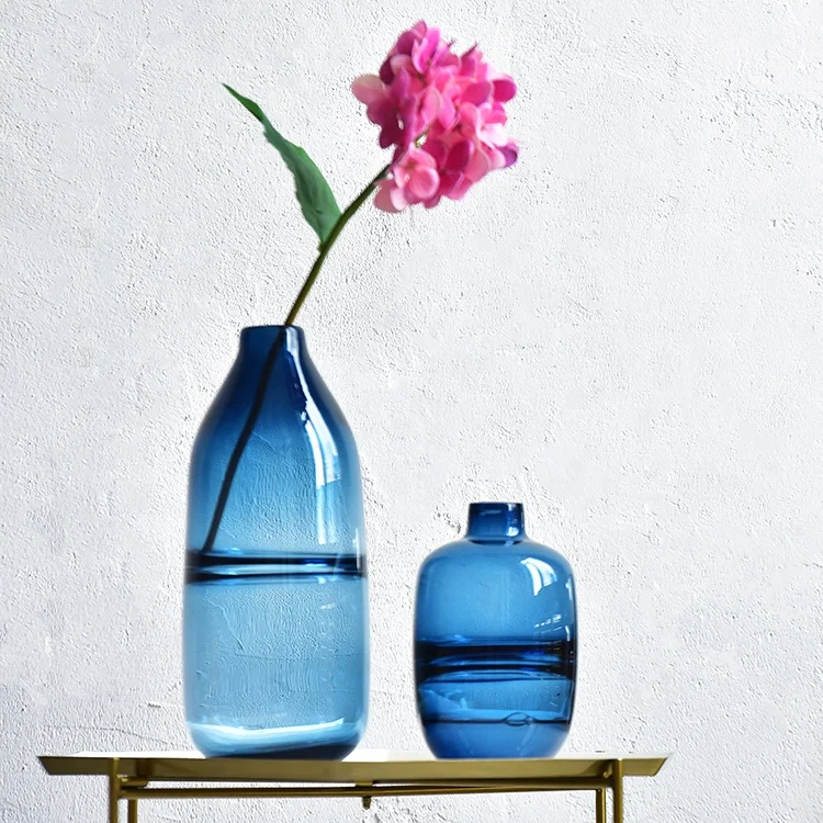 Bixuan Unique Bottle Shape Accent Vase Handblown Ripple Design Glass for Home Table Decor Wedding Tabletop Vase