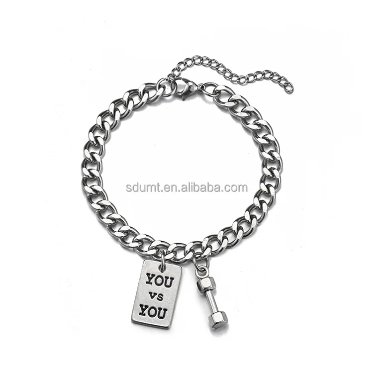 Fashion Titanium Steel Fitness Small Dumbbell Letter Bracelet Popular