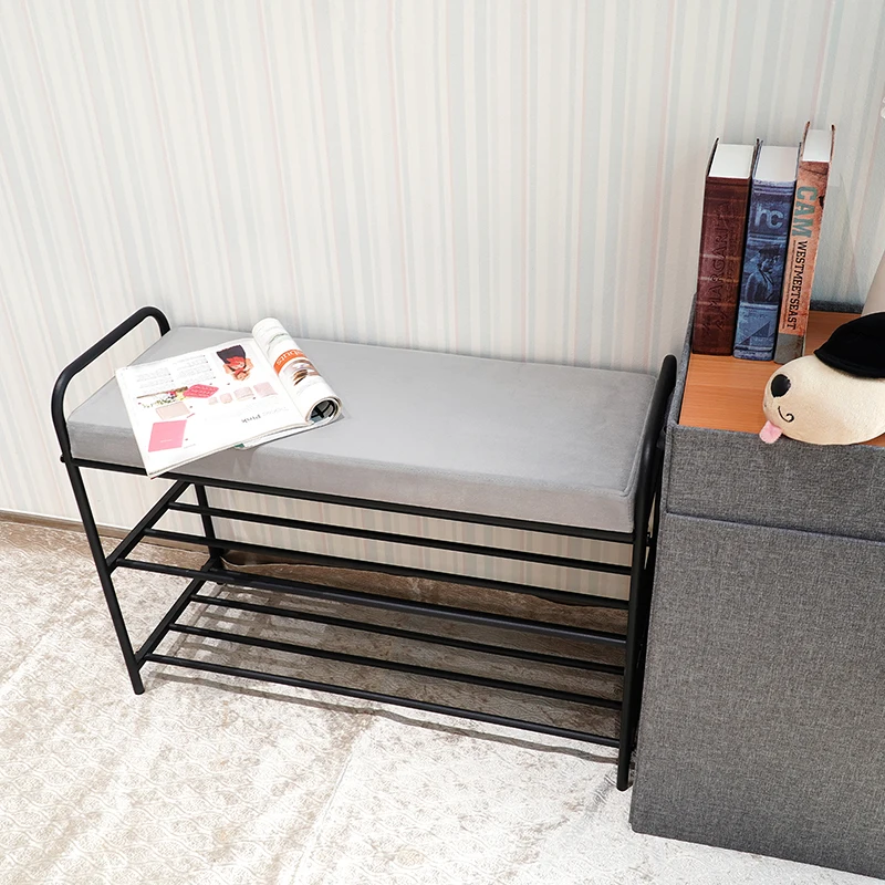 Customized Velvet Metal Steel Cheap Shoe Racks Bench Storage Organizer Holder Rack at Doorway Entrance