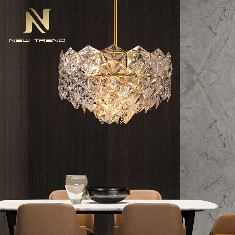 POW8127 Hot Sale Villa Home Decoration Glass Chandeliers Modern Chrome LED Pendant Light   