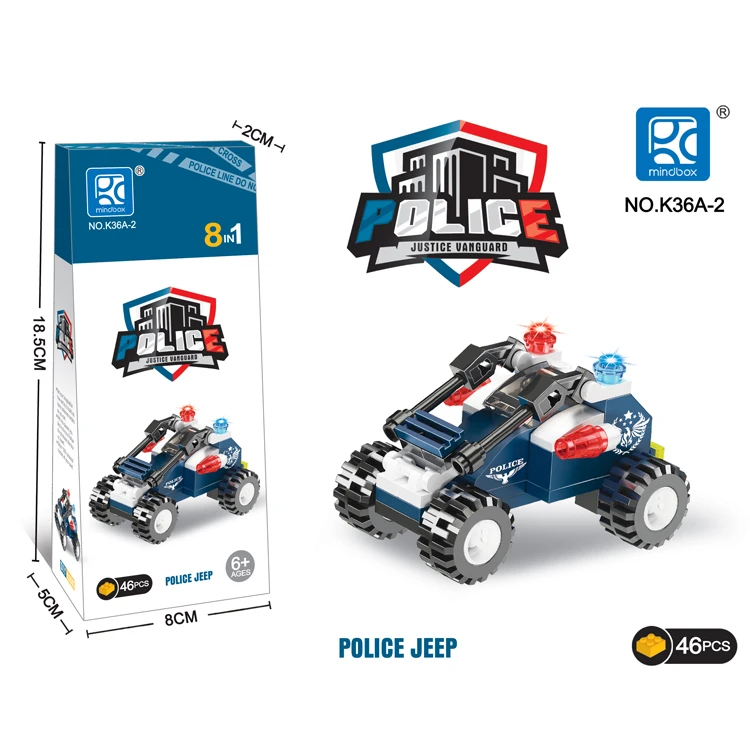 Mindbox K36A 8 in 1 Police Building Block Cars Toys for Boys Assault Boat Police Station Kids Educational Toys