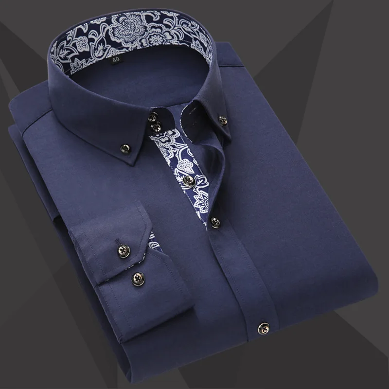 Neit Langärmhemd fir Männer mat Muster, Turn-Down-Kragen, Koreanesch Versioun, Slim Fit, Hochzäit, Business Casual, Männerkleeder, 587_voghion.com