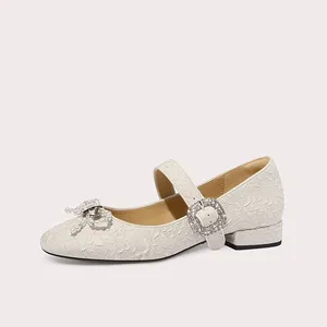 Lily Wei Outdoor Elegant Sweet Bow Mary Jane Solid Color Fabric Shoe Upper Shoes Women's Flat Dance Shoes