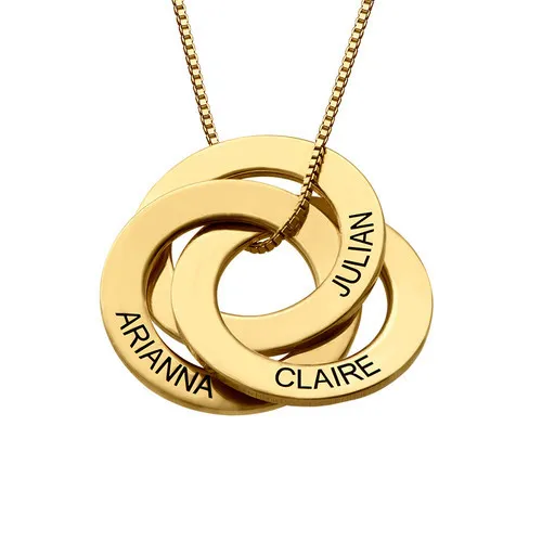 Blank 3 Circle Interlocking Rings Stainless Steel Custom Engraved Personalised Names Russian Ring Necklace for Mom Women