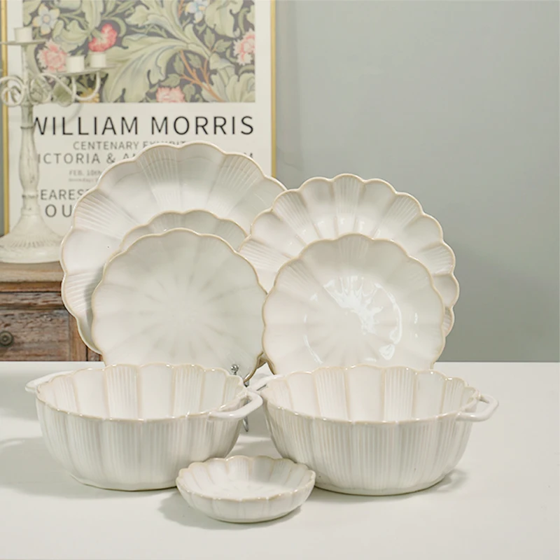 Japanese Flower Edge Ceramic Dinnerware Set Plate Dish Porcelain Tableware Dessert Plate Dinner Sets