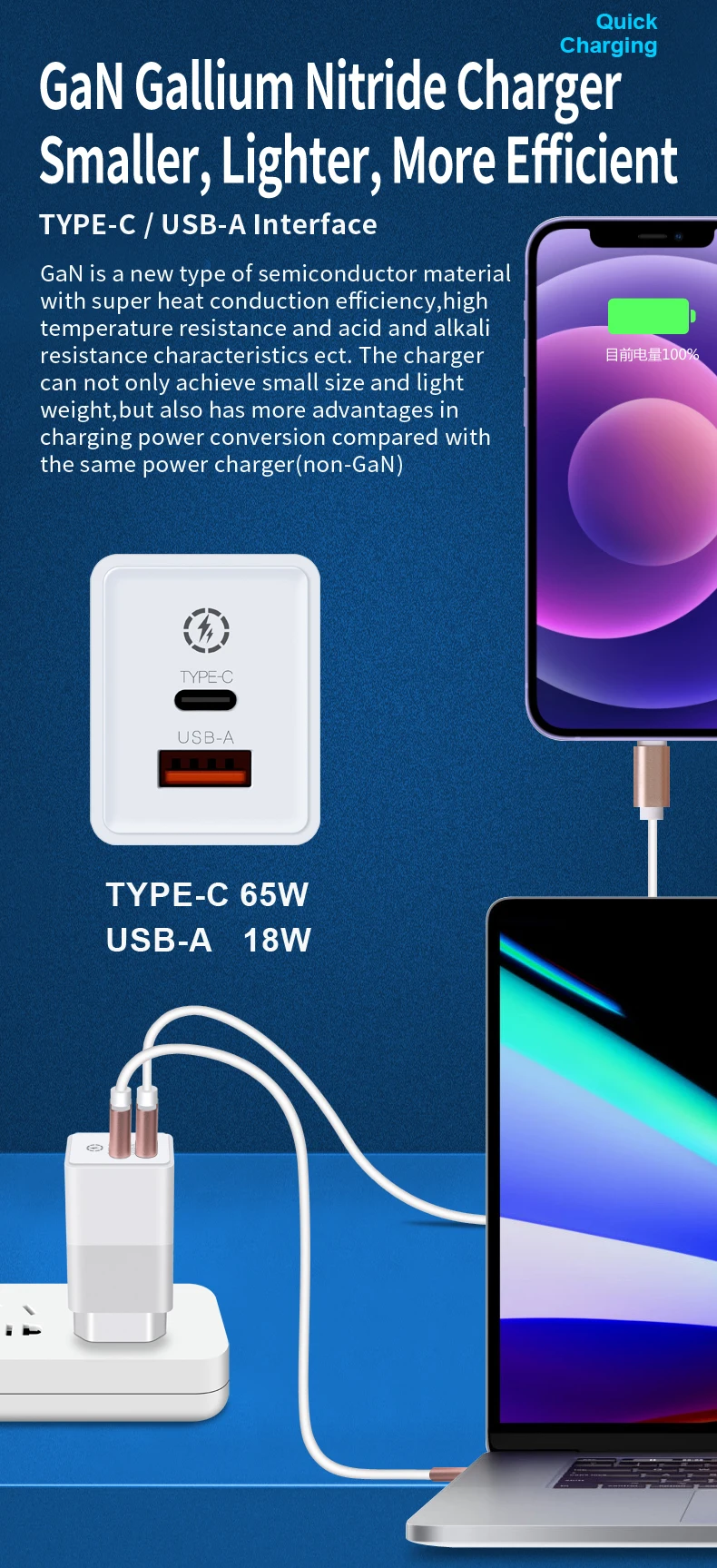 65w fast charger with gan tech eu plug for xiaomi mi 65w eu wall charger pps gan for apple android