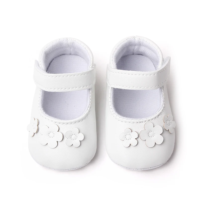 Spring and Autumn New Girl Baby Pure White Cute Flower PU Leather Baby Princess Walking Shoes for Girls manufacture