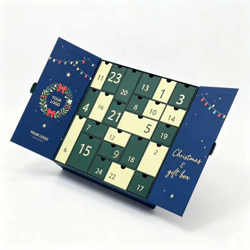 Wholesale na Walang Laman na Packaging para sa Kagandahan, Papel na Kahon, Soy Ink na Embossing, 24 na Drawer na Christmas Advent Calendar na Regalo na Kahon para sa Makeup, Maaaring I-customize na Kahon