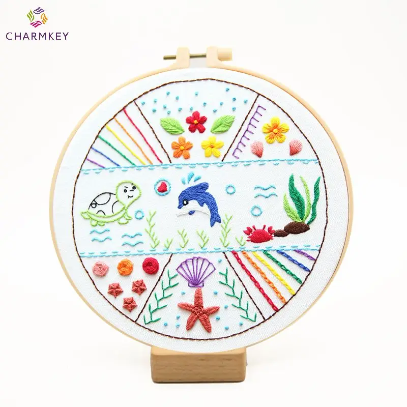 Charmkey Basic Easy Embroidery Kit Diy Needlework Cross Stich Embroidery Kit with Instructions Bag