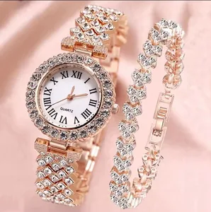 Luxury Ladies Quartz Diamond Wrist Watch Set Rose Gold Elegant Female Bracelet Watches Fashion Business Women's Gift