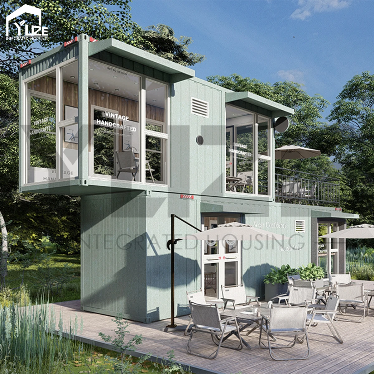 Stylish Modular Container Cafe with Large Glass Panels Mobile 2 Story Prefab Store Shop