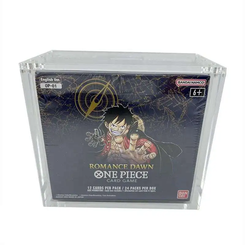 Estuche protector acrílico personalizado con protección UV para caja de refuerzo de One Piece OP01 y OP02, impresión original, con tapas magnéticas y cubierta superior acrílica