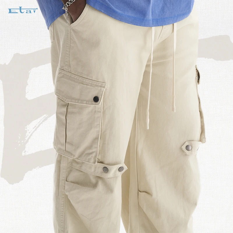 Fashion Buttons Flap 6 Pocket Casual Trouser Streetwear Custom Street Wear Baggy Cargo Pants Men