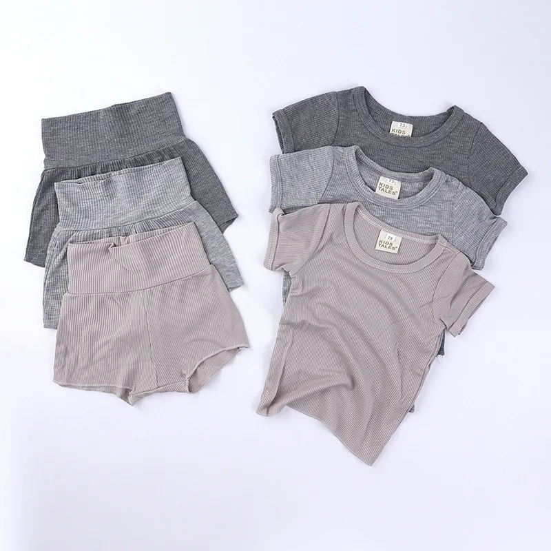 Детская одежда детский летний хлопковый Многоцветный комплект из двух предметов с коротким рукавом и шортами Одежда для новорожденных