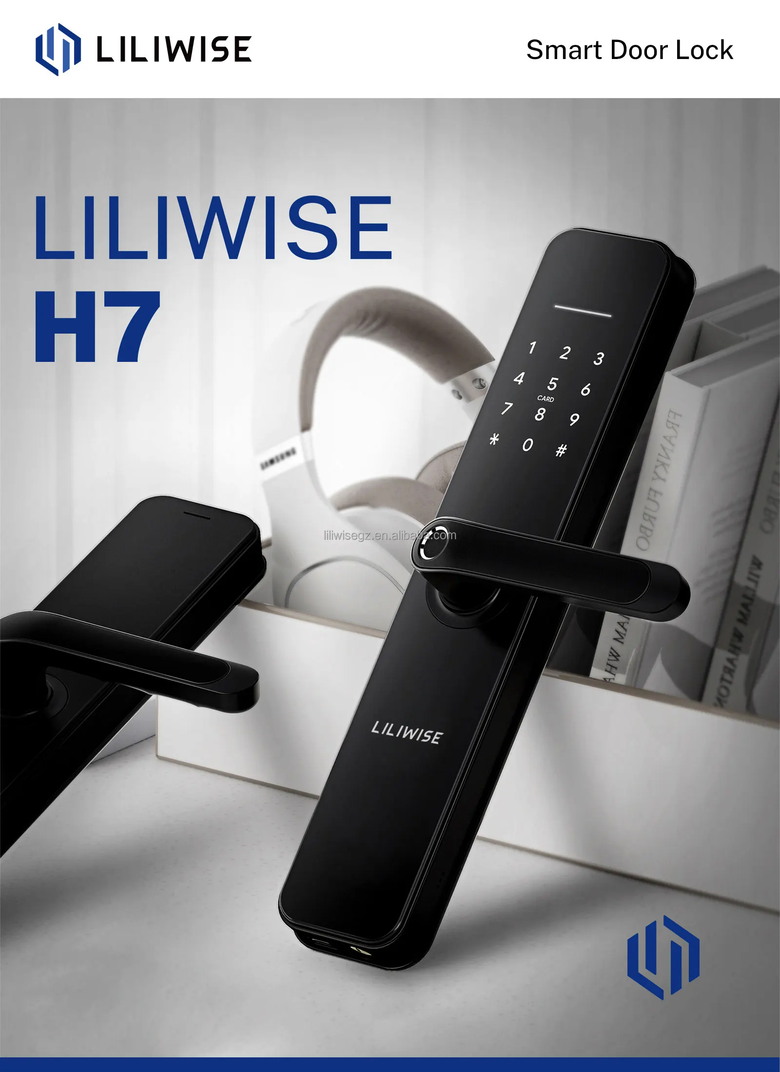 Liliwise Waterproof Outdoor Smart Door Lock with 6V Battery 35-75mm Door Thickness and 200 Fingerprint Capacity 2