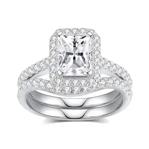 Retro Silver Ring Moissanite Brilliant Cut Rings Silver 925 Classic square Diamond Setting Rings Wedding Party for Ladies