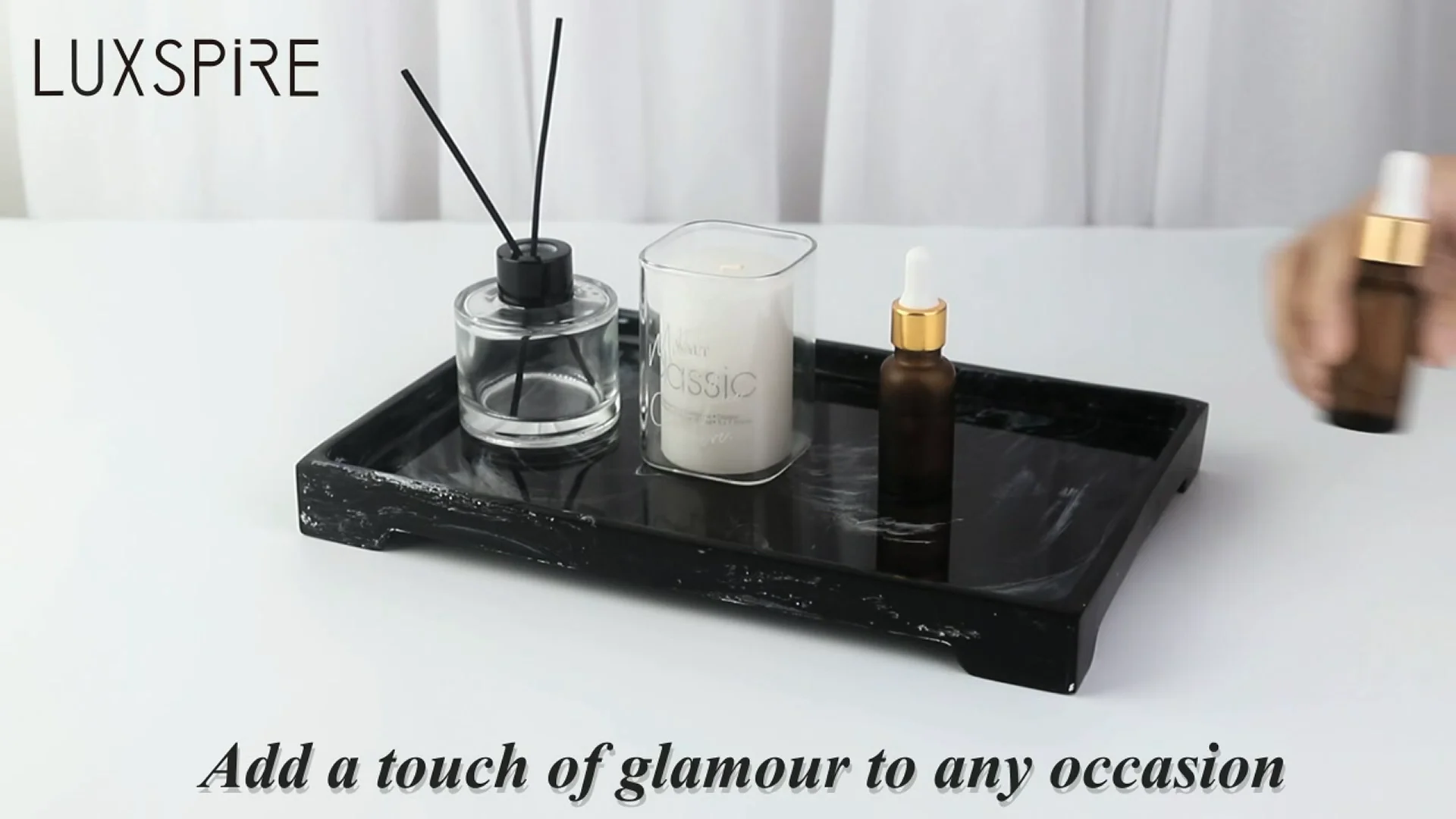 Custom Footed Design Resin Serving Tray Marble White Jewelry Dish