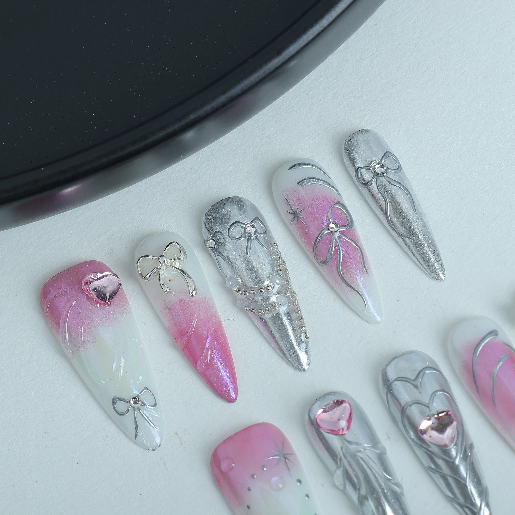Handmade Artificial Nails with Pointed Nail Shape, Hand-painted Heart  Circles, High Quality Reusable Nails.| Alibaba.com, image size:2000x2000