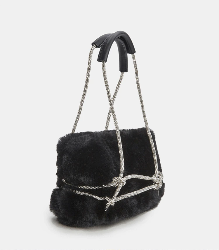 Роскошная дизайнерская сумка для подмышек со стразами, плюшевые Элегантные зимние меховые сумки со стразами, женские Сумки для дам
