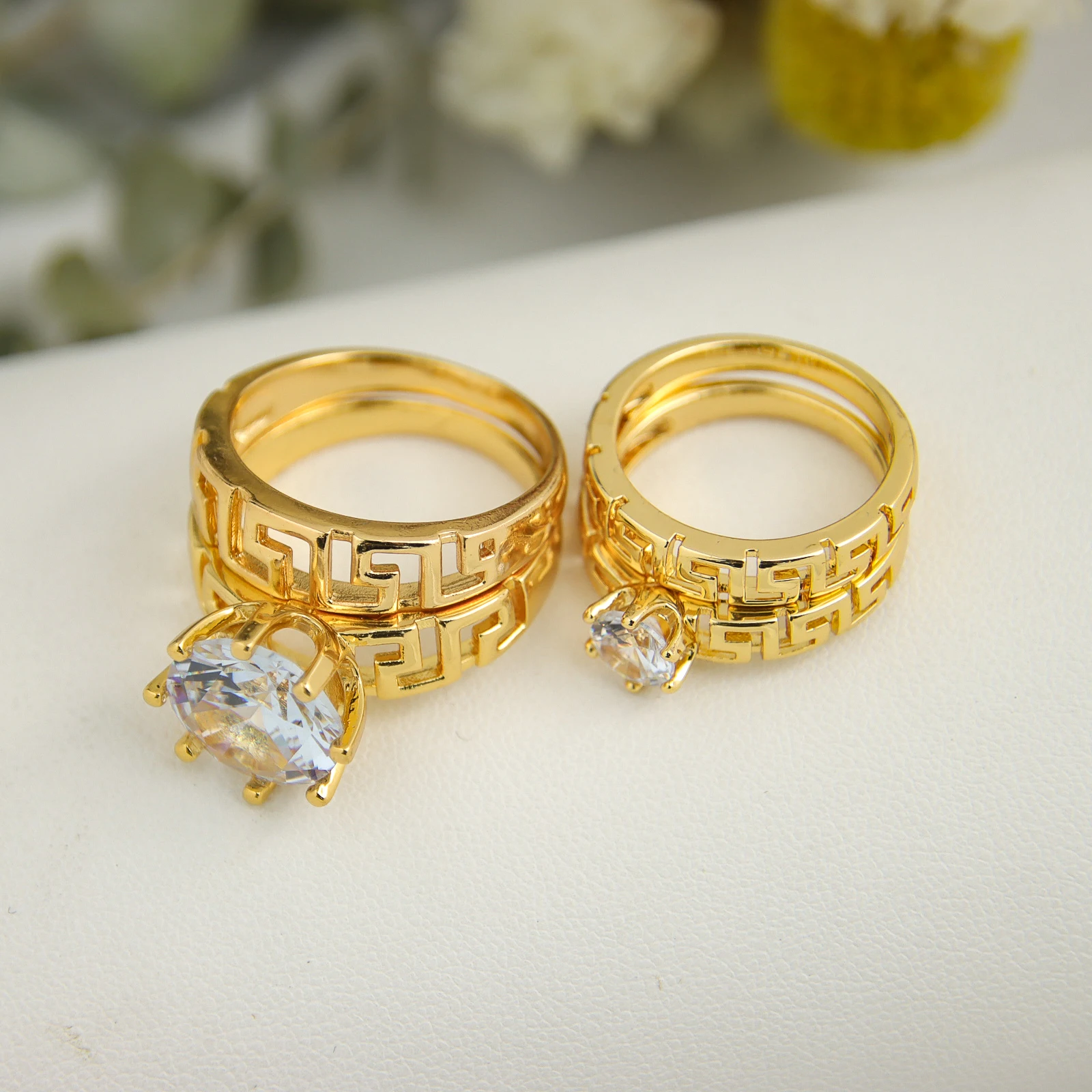 New Trendy Couple Ring Set Wedding Engagement Ring Zircon 18k Gold Rings for Women