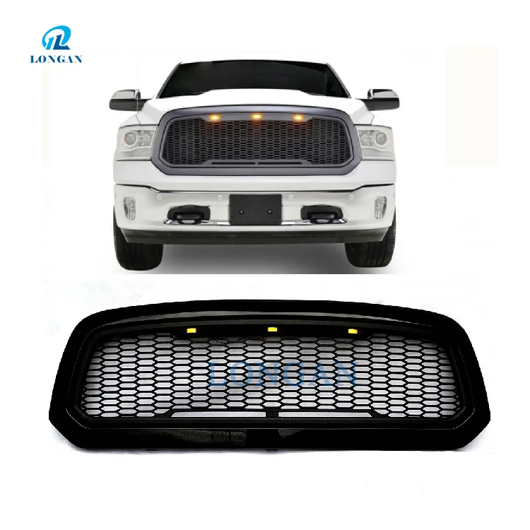グリル Fits 2013-2018ラム1500 / 19-20ラム1500クラシックアッパーステンレスブラックメッシュグリル Fits 2013-2018 Ram 1500/19-20 Ram 1500 Class USグリル 2013-2018ラム1500リベットスタッドブラックメッシュグリル