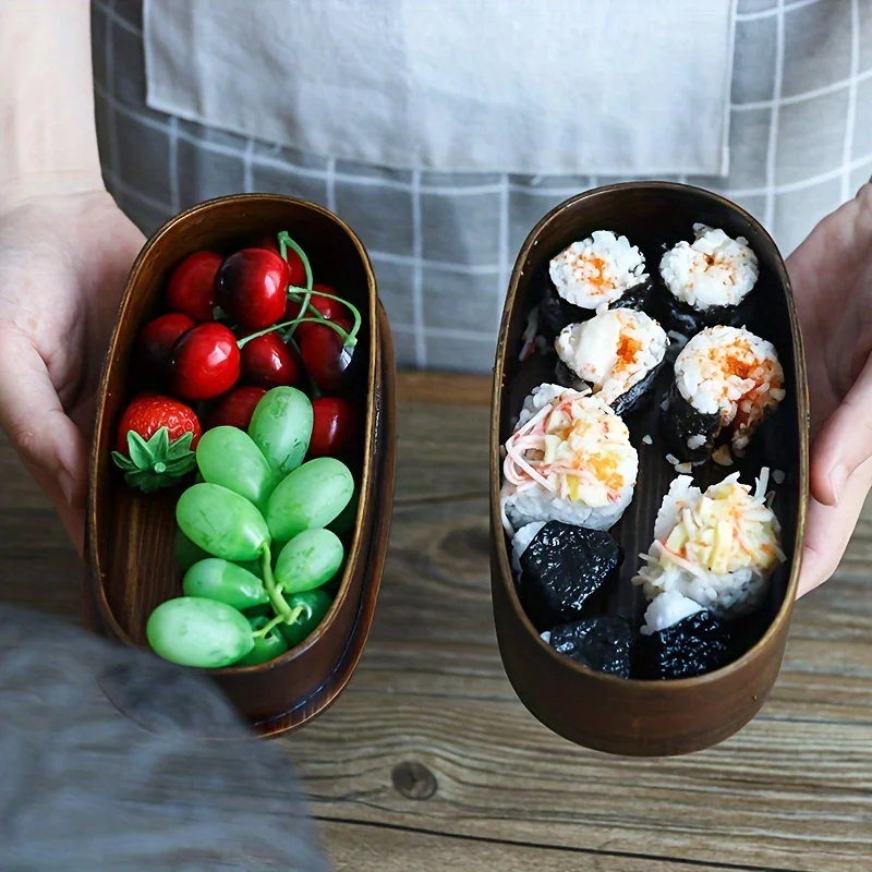 Multilayer Bento Box With Lid Solid Color Portable Wooden Lunch Box for School Office Workers