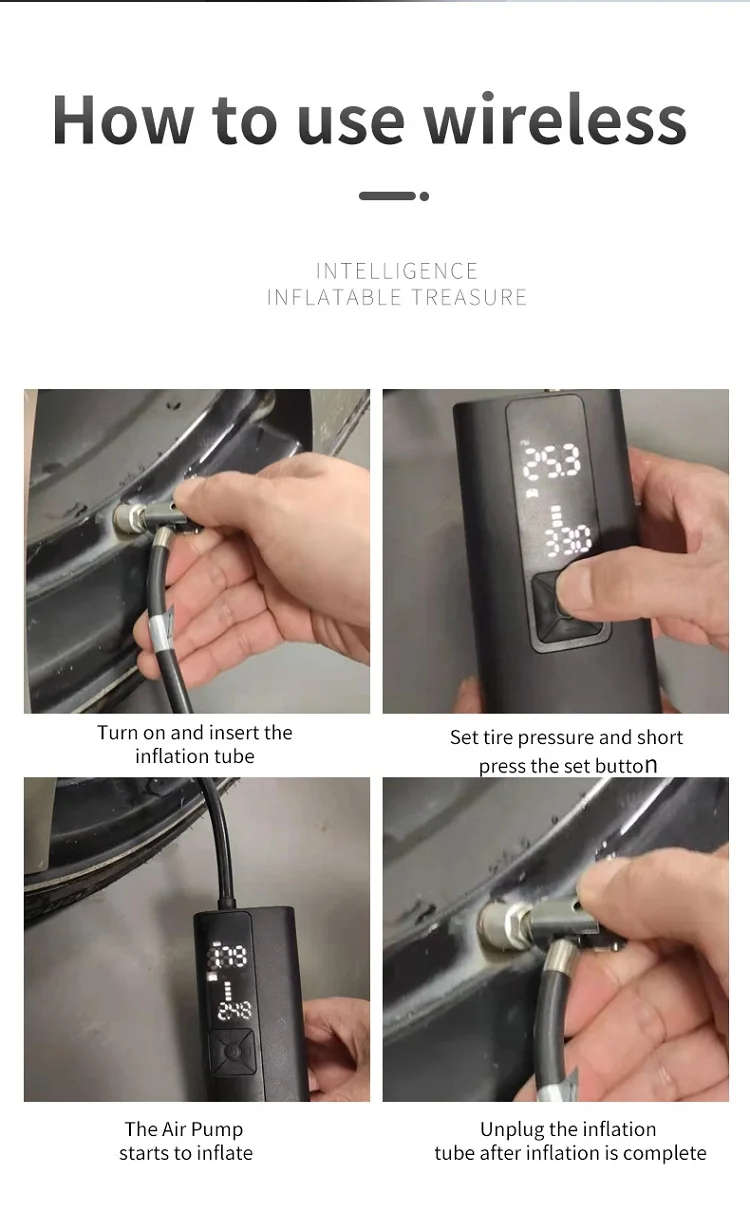 YP003 Best Selling Wireless Smart Tire Inflators Lightweight Electric Fast Pumping Portable Air Pump with 8000mAh