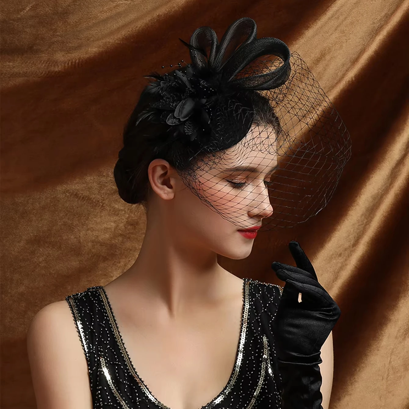 Perfect Retro Hawaiian Elastic Mesh Fascinator Tea Party Flower Feather Fascinator Bride Headband With Veil for Women Ladies