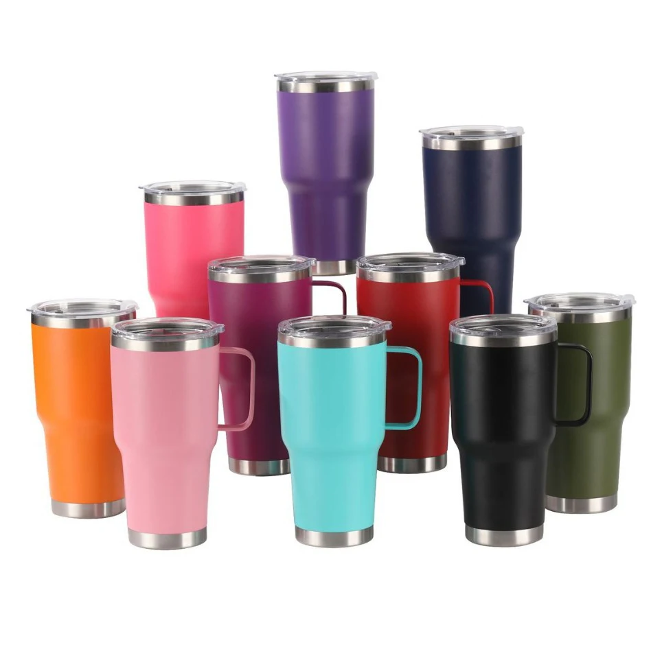 Wholesale 30 oz stainless steel vacuum insulated travel coffee mug tumbler cup with handle