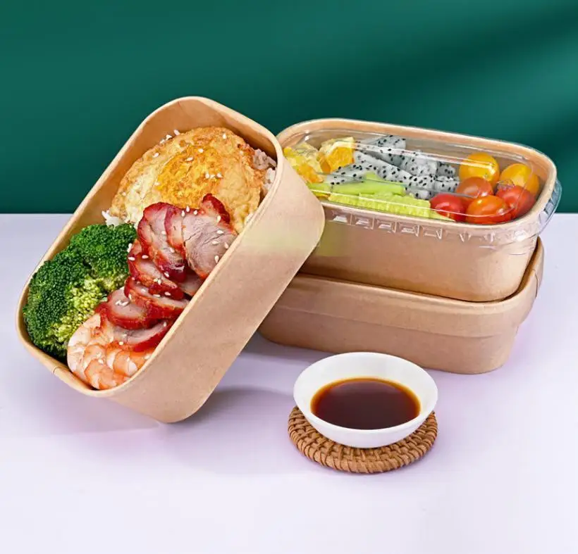 XYA disposable fast food box Light salad fruit grab packing container rectangular fried rice takeaway box kraft paper lunch box manufacture