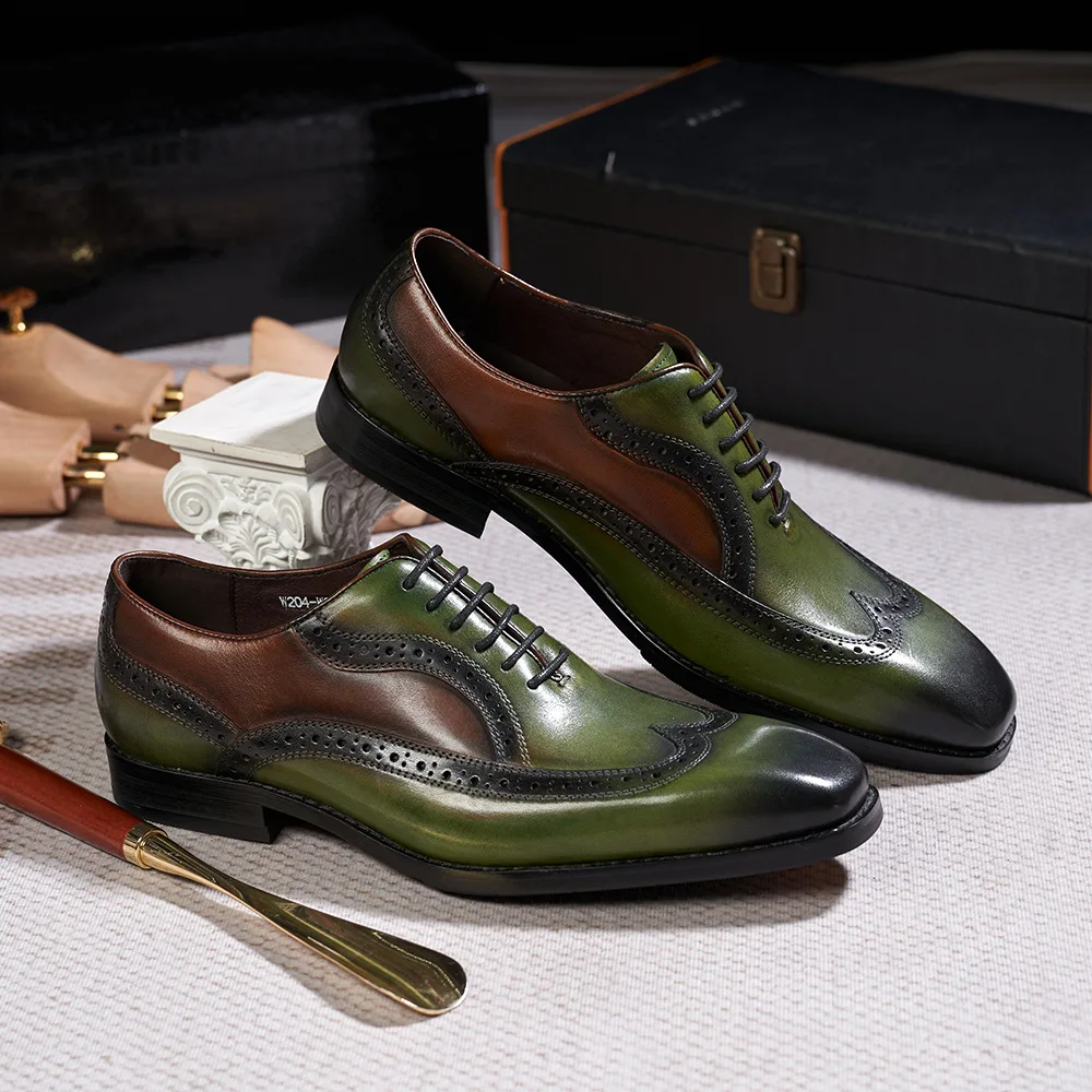 Sh10603a Green Color Mens Shoes Turkey 2025 Leather Dress Shoes Men