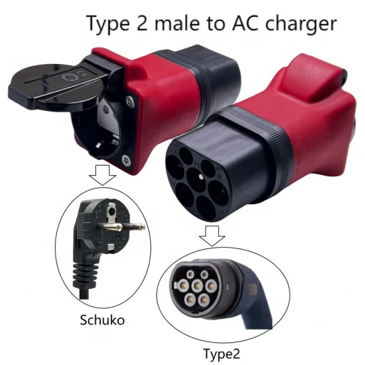 Discharge V2L Type 2 to Schuko Plug with Switch EV Charger Adapter EVSE IEC62196 Plug