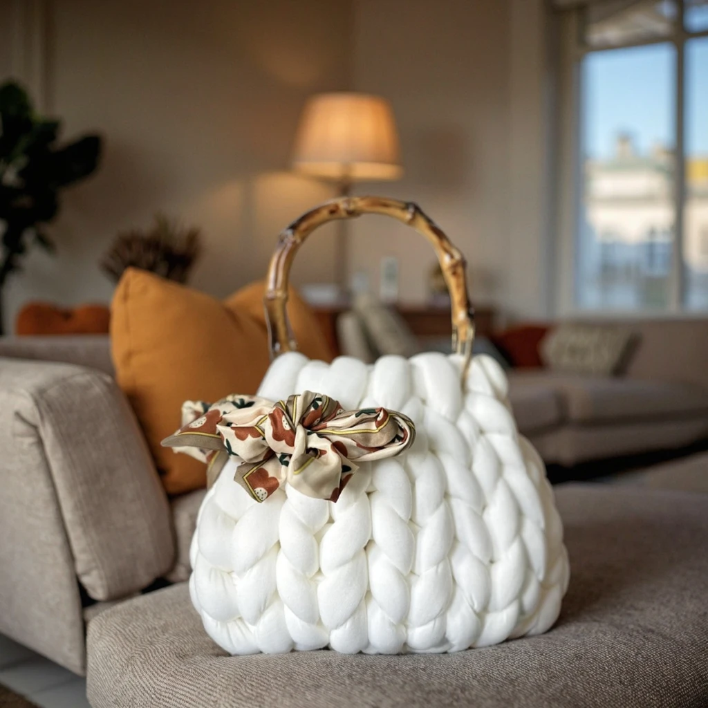 Handmade Corduroy Woven Knit Satchel Purse Handbag Shoulder Women's Knit Clutch Bag
