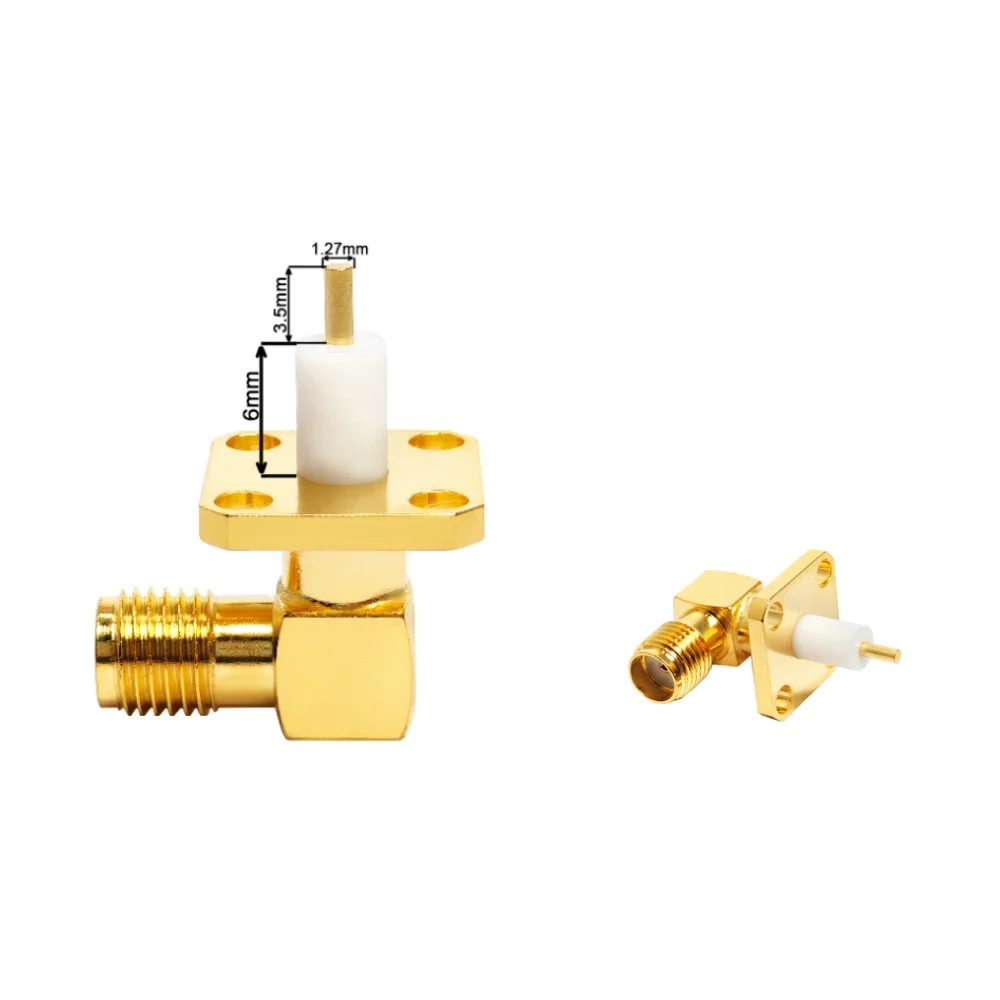 Gold Plated Brass Material SMA Female Jack RF Connector Right Angle Flange 4-Hole Solder RF Connector