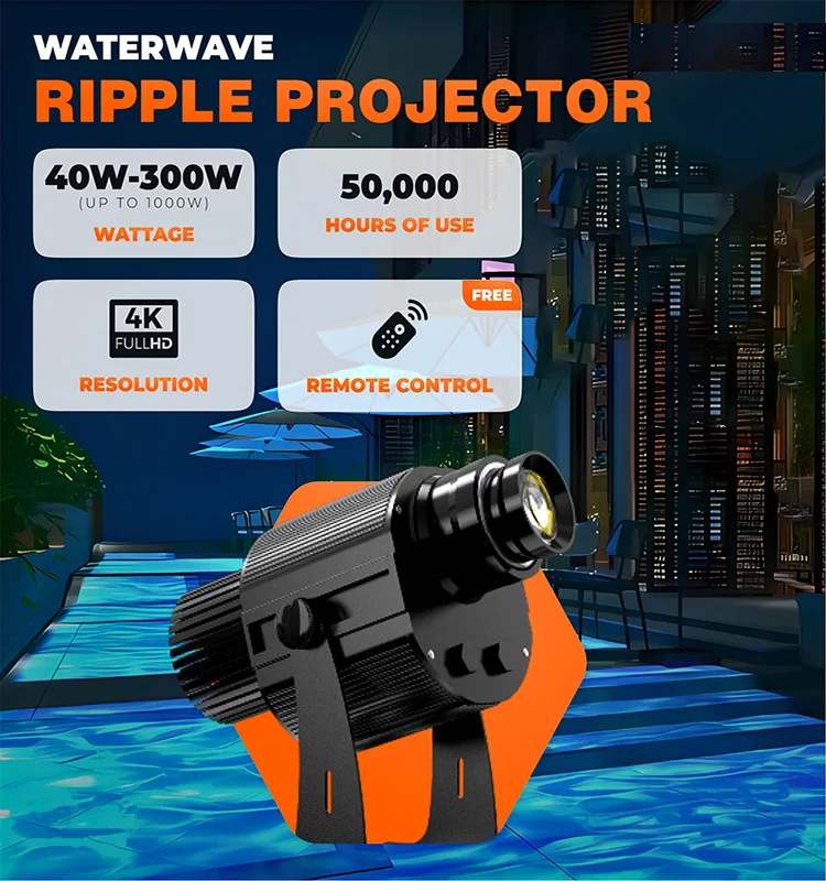 100W Water Wave Effect Ocean Ripple Lights Outdoor IP65 Led Gobo Projector for Advertising Building with Water Wave Light