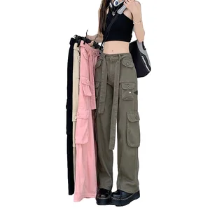 Custom Ladies Baggy Pant High Waist Fashionable 6 Pocket Denim Jeans Pantalones Women's Cargo Jeans