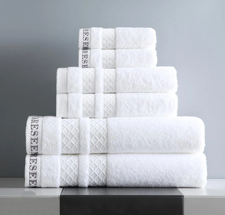 Factory wholesale white hotel bath beauty salon can set LOGO cotton towels bath towel