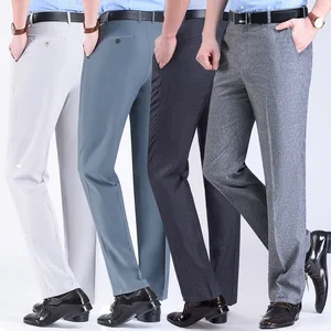 Custom Men's Lightweight High Waist Suit Pants Straight Leg Non-Ironing with Loose Fit OEM Service Available